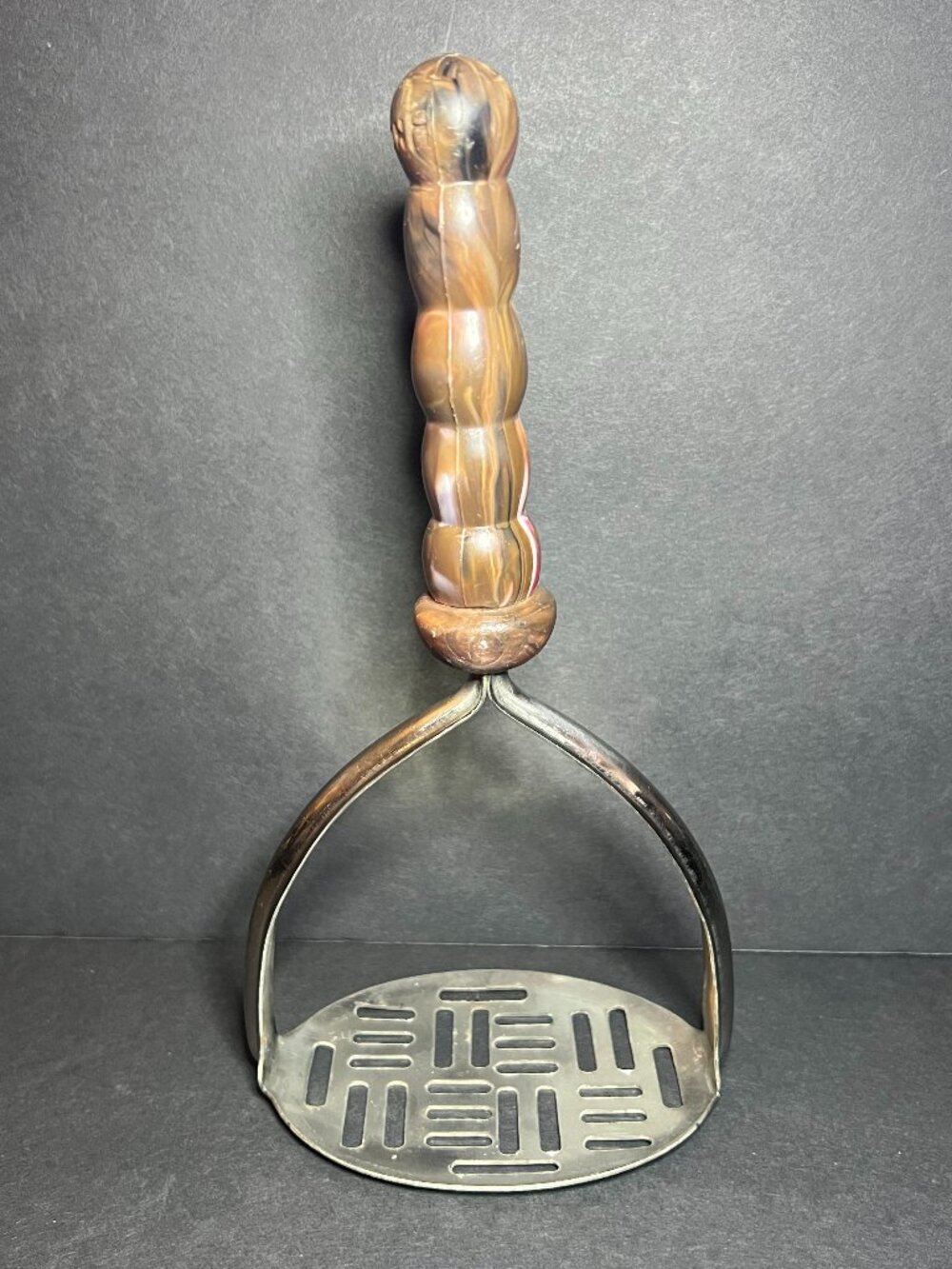 Vintage Krishna Multi Ridged Plastic Handle Stainless Steel Potato Masher Tool